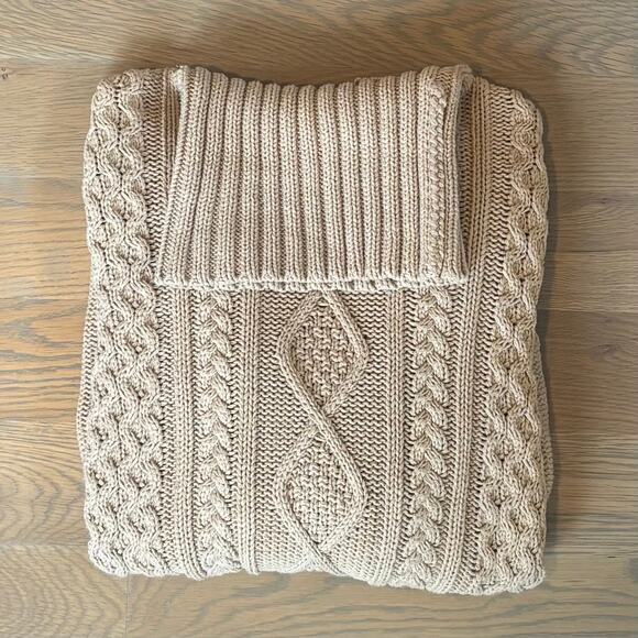 Eddie Bauer Cable Knit Turtleneck Fisherman Sweater Beige Womens Size Medium - Picture 7 of 7